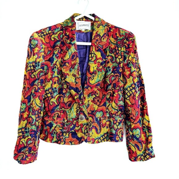 Vespucci Vintage Colourful Textured Fabric Cropped Blazer 42/S - Picture 1 of 7